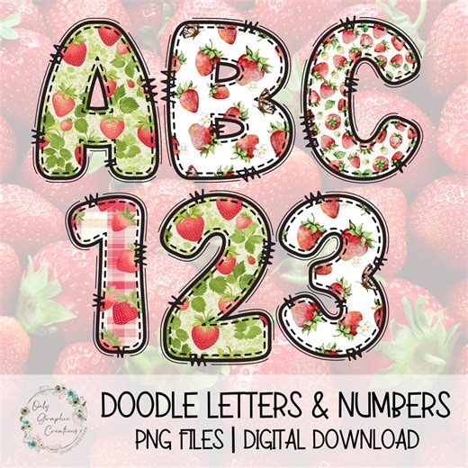 Summer Strawberry Doodle Letter Clip Art Bundle, Images, PNG, Files, Digital Download, Sublimation - Etsy