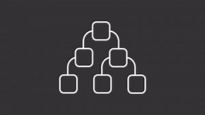 Animated hierarchy white icon. Tree diagram line animation. Chain of command. Product management tool. Isolated illustration on dark background. Transition alpha video. Motion graphic