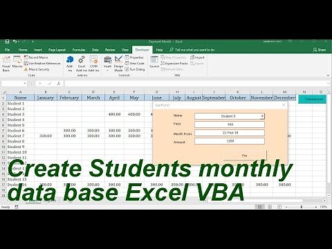 Create Students Monthly payment Database Excel VBA