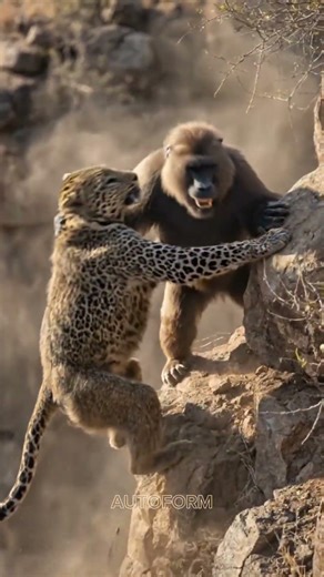 🐆 Leopard vs Giant Baboon! Brutal Cliffside Fight 😱 #shorts