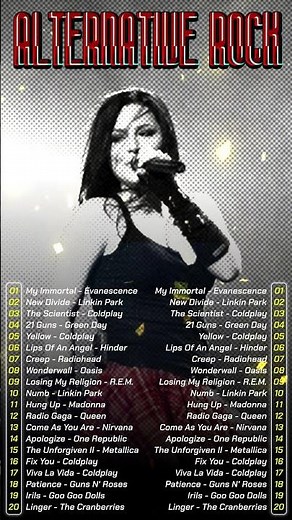 Alternative Rock 90's 🔥🔥🔥 Evanescence, Linkin Park. Nickelback, Nirvana, Coldplay