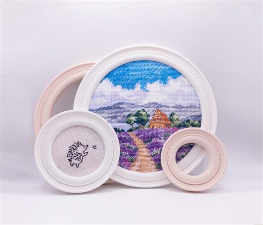 Magnetic Cross Stitch Round Frame : White Needlework Display With Stand - Etsy