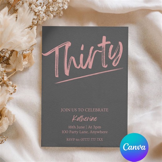 30th Birthday Party Invitation Template, Thirty Pink and Black Invite (digital Download) - Etsy