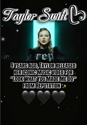 Nine years ago today, Taylor Swift unleashed one of the most iconic pop culture moments of her career with the release of the “Look What You Made Me Do” music video from her sixth studio album, Reputation. It wasn’t just a video — it was a full‑scale reset. Taylor took every narrative, every headline, every version of “Taylor” the world thought it knew, and turned it into a cinematic, self‑aware masterpiece. The visuals, the symbolism, the attitude, the callbacks to her past eras — all of it cam