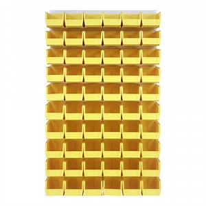 Quantum 36" x 61" Oyster White Steel Louvered Panel with (60) 10 7/8" x 5 1/2" x 5" Yellow Bins QLP-3661HC-230-60YL