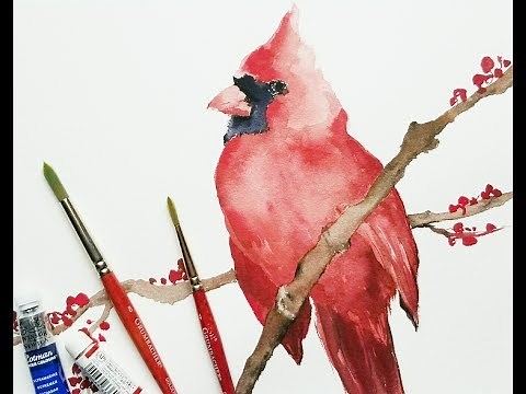paint a quick cardinal painting demo/easy bird watercolor painting tutorial/painting demonstration