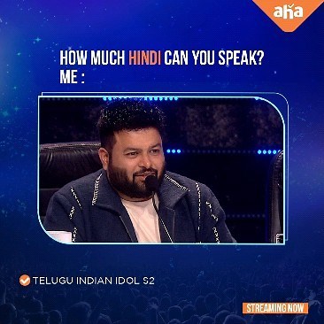 10K views · 180 reactions | Maaku kuda Thooda Thooda Hindi aata. Watch more of @musicthaman jokes on #TeluguIndianIdol2 now. . . @southindiashopping @realmeindia @bingo_snacks @shaadi.com @fremantleindia @kajaria.ceramics @mangofrooti_freshnjuicy @realkhiladiofficial | aha Video | Facebook