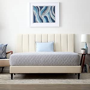 Amazon.com: Lucid Twin XL Bedframe with Vertical Channeled Headboard — Upholstered Platform Bed — Easy Assembly — Twin XL Size — No Box Spring Needed — Pearl Color : Home & Kitchen
