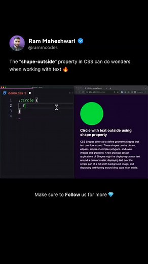 RammCodes | Developer Advocate 👨‍💻 | The Magic of "shape-outside" property in CSS by @arbaouimehdi 🔥 Main Content Credits: @arbaouimehdi ✨ Do Like ❤️ & Share 🙌 Follow... | Instagram