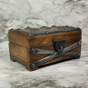 Small Rustic Wooden Treasure Box With Hinged Lid | Vintage Style Wood Chest | Metal Embellished Trinket Box - Etsy