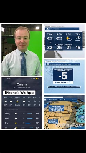 2.9K views · 22 reactions |  Don’t be fooled by the weather apps on your phone! Wednesday will be a much colder day than what it says! We are warmest in the morning and coolest in the afternoon. By Thursday morning, Omaha is below zero. The temperature trends are finally warmer this weekend and next week | Tim Schmidt | Facebook
