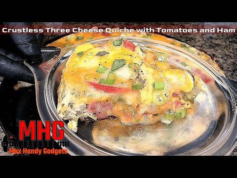 Crustless Three Cheese Quiche with Tomatoes and Ham