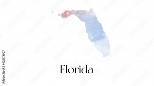Watercolor animated map showing the state of Florida from the united state of American. 2d map of Florida.