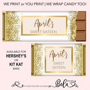 DIY or Printed Candy Wrapper Sweet 16 Hershey Chocolate Kit Kat Bar Custom Personalized Gold Bling Party Favor | SS78 - Etsy