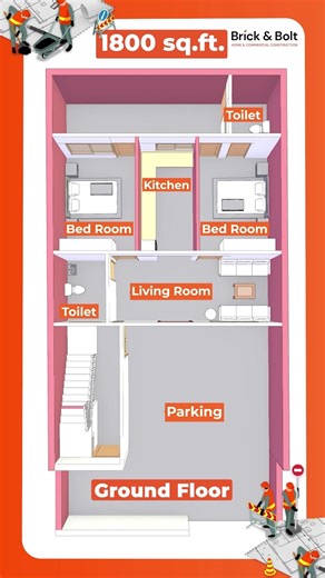 1800 Sq Ft 2 BHK House Plan With 3D Elevation And Smart G+1 Layout Design