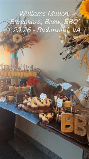 Cotton’s Gourmet Gifts & Creations, LLC on Instagram: "Williams Mullen ‘Bluegrass, Brew, BBQ’ Political Event Dessert Table | 1.29.26 | 5:30pm-7:30pm | Richmond, VA DESSERTS: - Banana Pudding Shooters – Guinness Stout & Cherry Vanilla Cigar Cupcakes - Bourbon Barrel Vanilla Bean Cupcakes - Virginia Crimson Red Velvet Cupcakes - Aged Bourbon & Southern Pecan Pie Bars - Heirloom Smoked Chocolate Chip Cookies - Pitmaster’s Sugar Cookies - Rustic Spice Snickerdoodle Cookies - Double -Dunked Oreo Ban