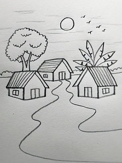 Simple House Scenery Drawing for Beginners