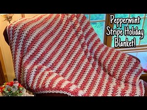 Peppermint Stripes Holiday Blanket Crochet Tutorial - #MakeitPremier