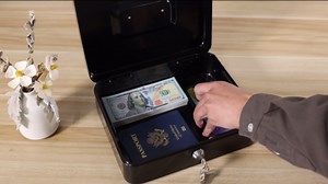 xydled Steel Cash Box Safe with Combination Lock,Money Safe Box with Removable Coin Tray,Medium,7.87"x 6.30"x 3.54",Black