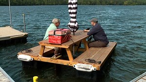 Maine man's motorized, floating picnic tables turning heads