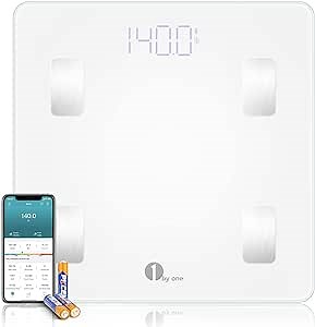 1 BY ONE Scales Digital Weight and Body Fat Scale Smart BMI Scale, Bluetooth Bathroom Scale Body Composition Analyzer Track 14 Key Compositions, 400lbs