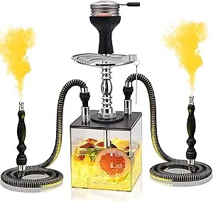 arkWish Hookah Set,2 Hookah Hose Micro Cube Acrylic Hookahs with Silicone Hookah Bowl Shisha Coal Tongs Magical Remote LED Light for Shisha Hookah Narguile Smoking…