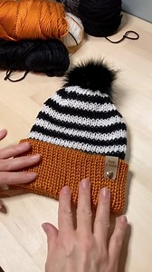 Stripy 🤍🖤🧡 #knittingmachine #knitting #hat #fatbraintoys #hoopandhome | Hoop and Home