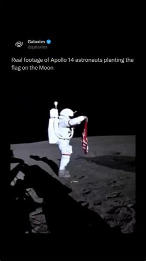 Galaxies on Instagram: "Apollo 14 astronauts Alan Shepard and Edgar Mitchell planted the American flag on the moon on February 5, 1971, during their first moonwalk. They deployed the flag, which was designed to appear to wave in the windless environment, as part of the historic Apollo 14 mission."