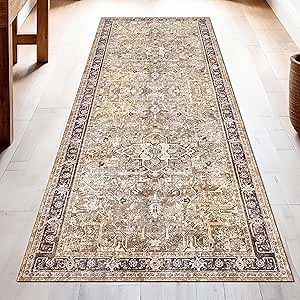 Washable Runner Rug 2x6 | Non Slip Rug Runners for Hallways, Entryways, Kitchens, Bathrooms, Bedrooms | Ultra-Soft Flannel Carpet Runners with Rubber Backing (Olive Brown, 2x6)
