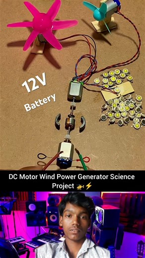 DC Motor Wind Power Generator Science Project 🚁⚡ #shorts #youtubeshorts #dcmotor #tech 📄 Description Is video mein hum DC Motor, helicopter fan aur magnet ki madad se wind power aur power transfer ka science experiment karenge. Yeh ek simple aur interesting school science project hai jisme hawa ki energy ko electrical energy mein convert karne ka concept dikhaya gaya hai. Is experiment se aap generator ka basic working principle samajh sakte hain. 👉 Agar video pasand aaye to like, share aur s
