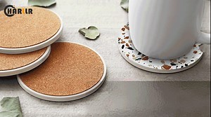 Car Coasters Set of 2, Non-Scratch Finger Notch for Easy Removal, 2.56" Absorbent Cork Base Ceramic Stone Auto Drink Cup Coasters Flower Mandala Vintage