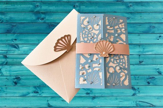 Shell and Starfish Intricately Cut Handmade Gatefold Design Card With Band, Perfect for All Occasions - Etsy