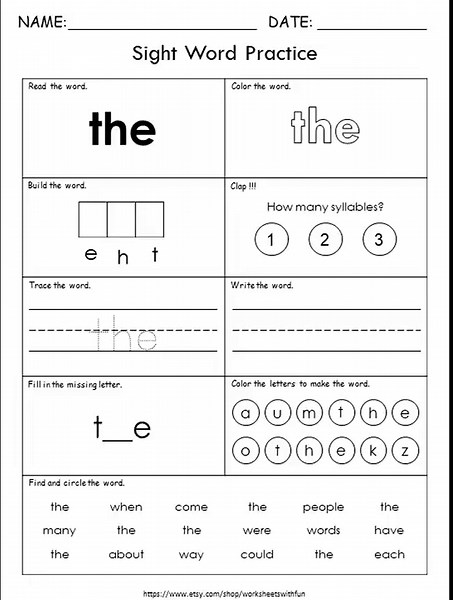 100 Printable Sight Words Worksheets for Kids | Fry First Hundred Sight Word Workbook | Preschool, Kindergarten, Grade 1 | Learn to Read - Etsy