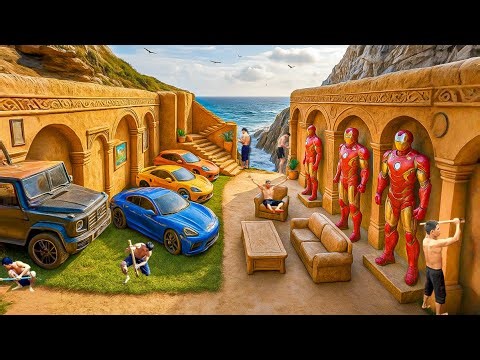 120 Days Building an Underground IRON MAN Garage with Modern Furniture on the Ocean Cliff