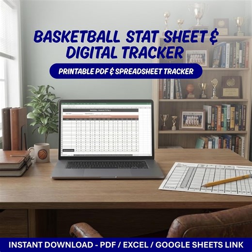 Basketball Stat Tracker Spreadsheet & Printable PDF Stat Sheet for Coaches (Excel, Google Sheets)