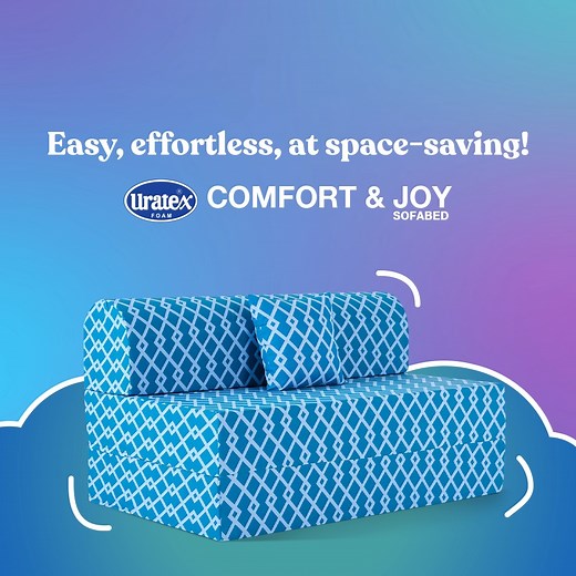 Practical. Space-saving. Comfy buong araw. 💙 Feel the convenience of the Comfort and Joy Sofa Bed from Uratex. Comfort made easy. Visit your Trusted Uratex Store or www.uratex.com.ph. #UratexMostTrusted | Uratex Philippines