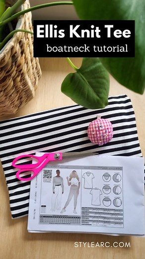 The Ellis Knit Tee is a travel wardrobe essential ✈️ Check out our NEW boatneck neckline tutorial available now via our YouTube page 🎥 While you're there, take a look at our NEW Zalia Woven Dress SEW-A-LONG 👗 | Style Arc sewing patterns