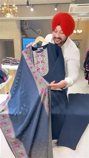 Flat 10% Off Dark Blue premium Woolen Embroidered Straight Suit with Floral Print Self Sequins