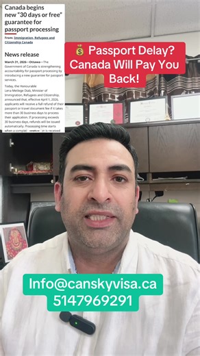 Starting April 1, 2026, you may get a full refund of your passport or travel document fee if processing takes more than 30 business days. The refund will be issued automatically, so no need to apply. Keep in mind, the processing time starts only when you submit a complete application — including the correct form, all required documents, a proper passport photo, and full payment. Mailing time is not included in the 30-day period.#canada_life🇨🇦 #montreal #canada #toronto#foryoupage❤️❤️