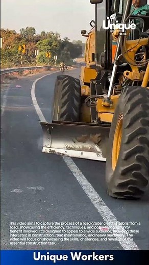 Road Maintenance Work: Heavy Motor Grader Smoothing Highway Surface