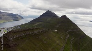 Drone Of Klakkur Mountain With Klaksvik Town Below