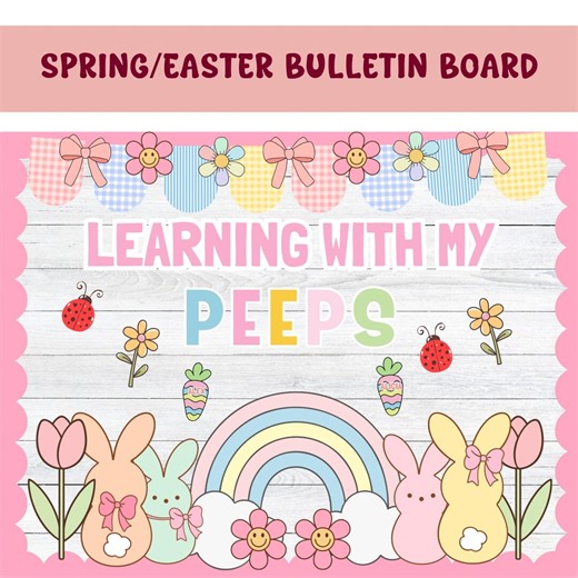Easter School Bulletin Board Idea for Classroom Decoration | Teacher Resource | Learning With My Peeps | Name Tags | Rainbow, Bunny & Flower - Etsy