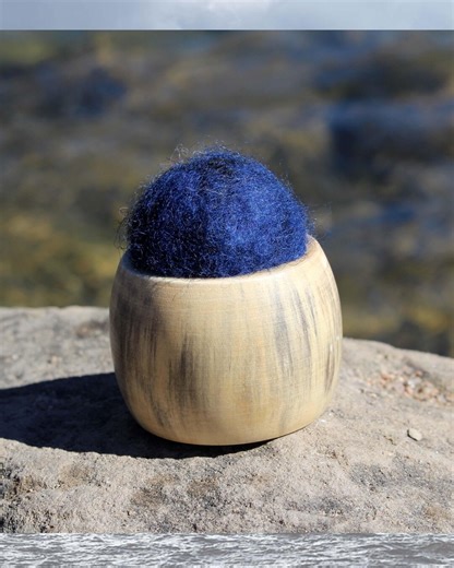 Navy Blue Wool Pin Cushion Puff