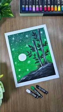 Easy Sunset Bamboo Scenery Drawing 🎋💚 | With Oil Pastels Painting for Beginners | !!#shorts #art