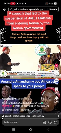 Julius Malema speech on Pan‑Africanism and Kenya red carpet controversy