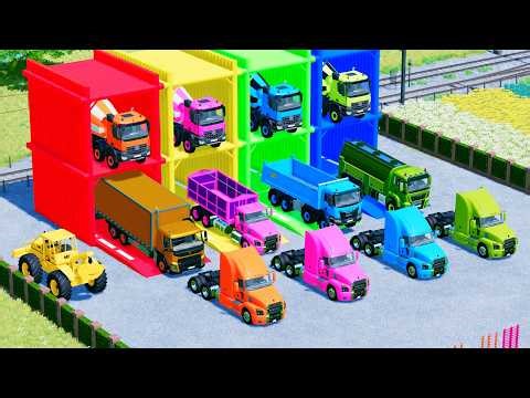 RAINBOW DOUBLE FLATBED & MIXER TRUCK In Action | FS22 MACK SCANIA MAN MERCEDEZ KARZ MAN