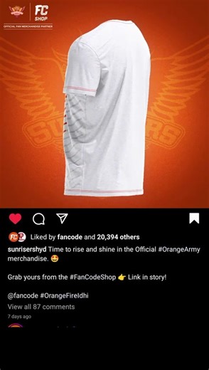 10K views · 290 reactions |  class merch for  class fans  Head over to #FanCodeShop and grab the official #OrangeArmy merch  https://bit.ly/SRHxFCSHOP FanCode #OrangeFireIdhi | SunRisers Hyderabad | Facebook
