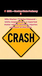 7.8K views · 22 reactions |  MVA – Garden State Parkway Mile Marker 77.9 Northbound – Units responding to a reported motor vehicle accident. Injuries unknown at this time. | EXIT 74 Scanner News | Facebook
