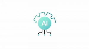 Download Abstract icon shows Artificial Intelligence AI processing represented by a gear and circuit lines. for free
