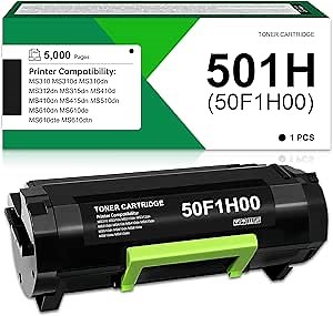 501H 50F1H00 High yield Black Toner Cartridge Compatible Lexmark 50F1H00 501H Toner Replacement for MS310 MS310dn MS312dn MS315dn MS410dn MS415dn MS510dn MS610dn MS610dte Printer (5,000 Pages, 1 Pack)